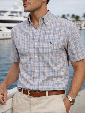 Ralph Lauren Monroe Plaid Button Down Shirt Medium Cotton Preppy Classic